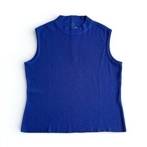 St John Santana Knit Royal Blue Sleeveless Shell Mock Neck Top Womens L Vintage